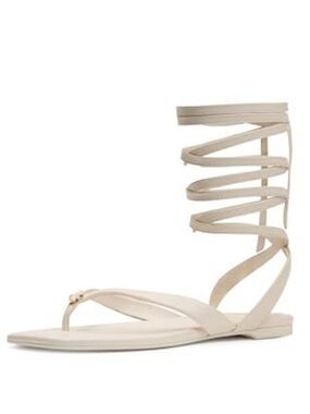 kate spade 8.5 Spade Flower Neutral Wrap Around Gladiator Thong Sandal Cream